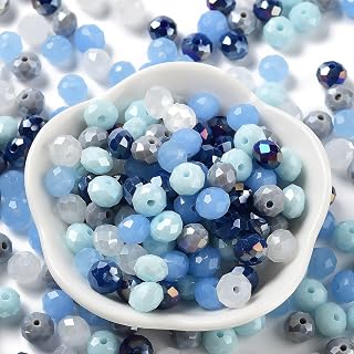 145pcs 60g Faceted Round Glass Beads 8x6mm Crystal Loose Spacer Beads for Jewelry Making Bracelet Necklace Keychain Crafts Light Blue