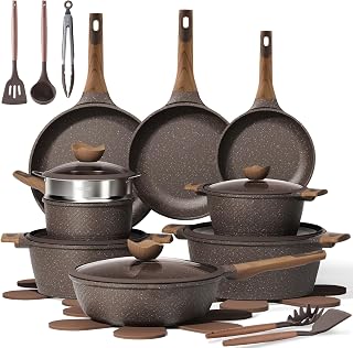 CAROTE 26pcs Pots and Pans Set Non Stick Cookware Sets | Induction Kitchen Cooking Set, Special Texture Design, Ultra Durable, Easy Food Release, Even Heating, with Frying Pans Set
