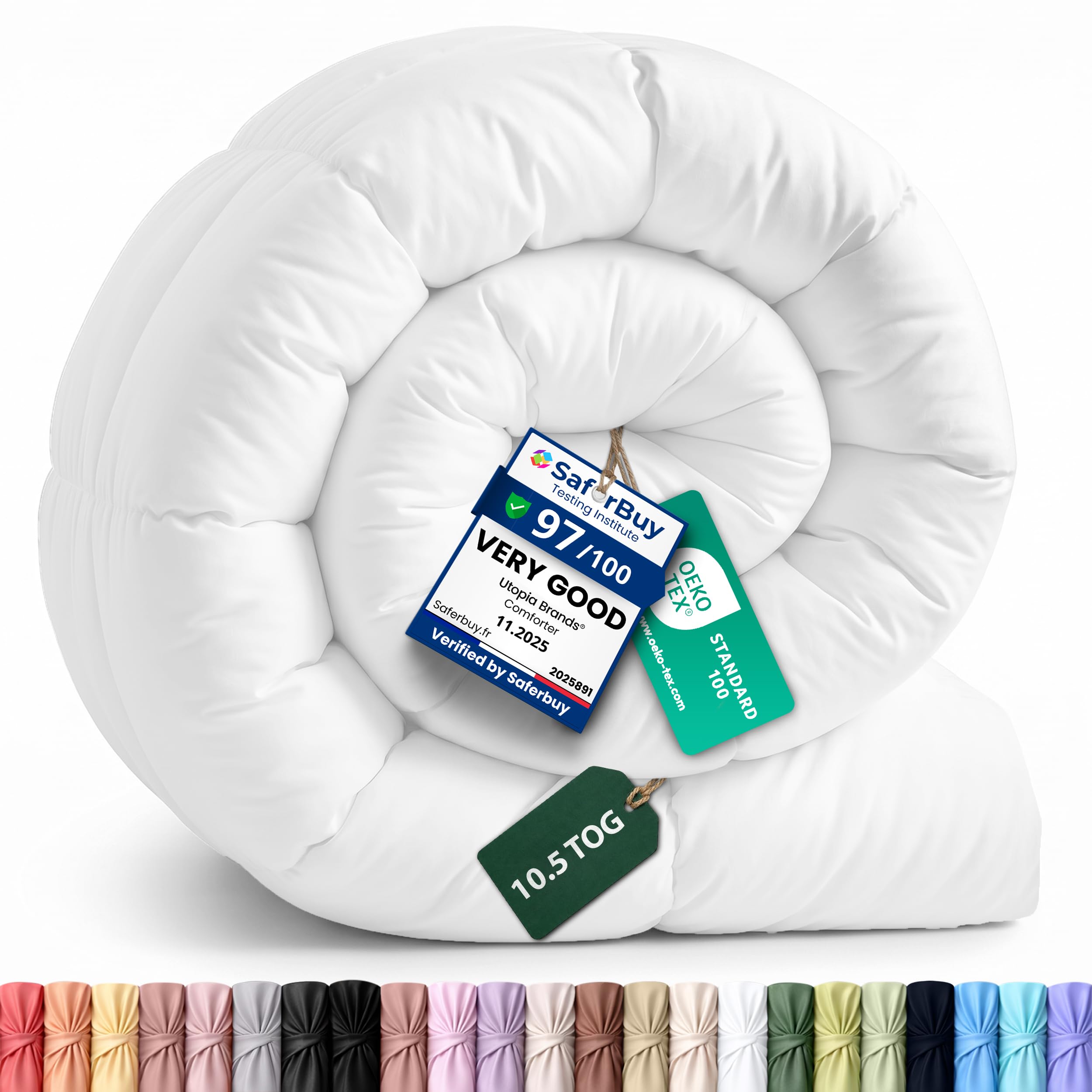 Utopia Bedding Coverless Double Duvet, 10.5 Tog Box Stitched Design, White | Sof