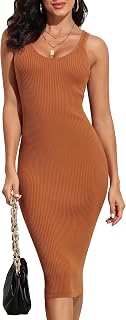 Women's Ribbed Midi Club Dress Scoop Neck Casual Sleeveless Sexy Summer Bodycon Tank Dress