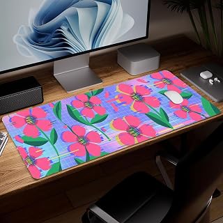 Flower Leather Desk Pad, Colorful Art Mouse Pad, Large Computer Keyboard, Gaming Mouse Pad, Protection and Desk Cover, Mat