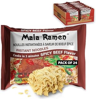 Mala Ramen Instant Noodle - Spicy Beef Noodles 85G (Case Of 24) 2.04 Kg - Cooks In 3 Minutes