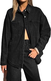 EMMIOL Women Denim Shirts Oversized Long Sleeve Button Down Blouse Distressed Denim Dresses Fall 2025