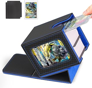 Card Deck Box for MTG Commander, Deck Case Holds 100 Double-Sleeved Cards | Magnetic Card Display Case, Magic Card Storage Box Fits for TCG/PTCG/CCG Card with 2 Dividers & 1 Top Loader,Black&Blue