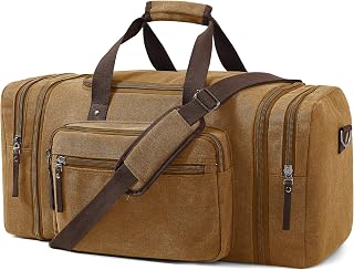 EKOROMIER 55L Canvas Travel Bag for Men - Expandable Weekend Bag - Carry-on Luggage for Gym, Short Trip and Flight