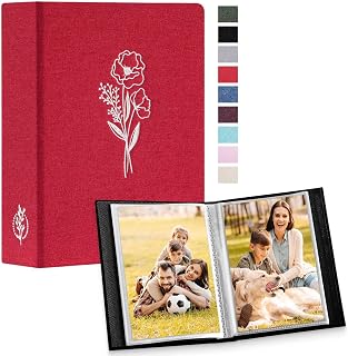 Lanpn Photo Album 4x6 100 Pictures 2 Packs, Small Mini Capacity Linen Photo Book Sets, Each Pack Holds 100 Top Loader Vertical Only Picture for Kids Boy Girls Red