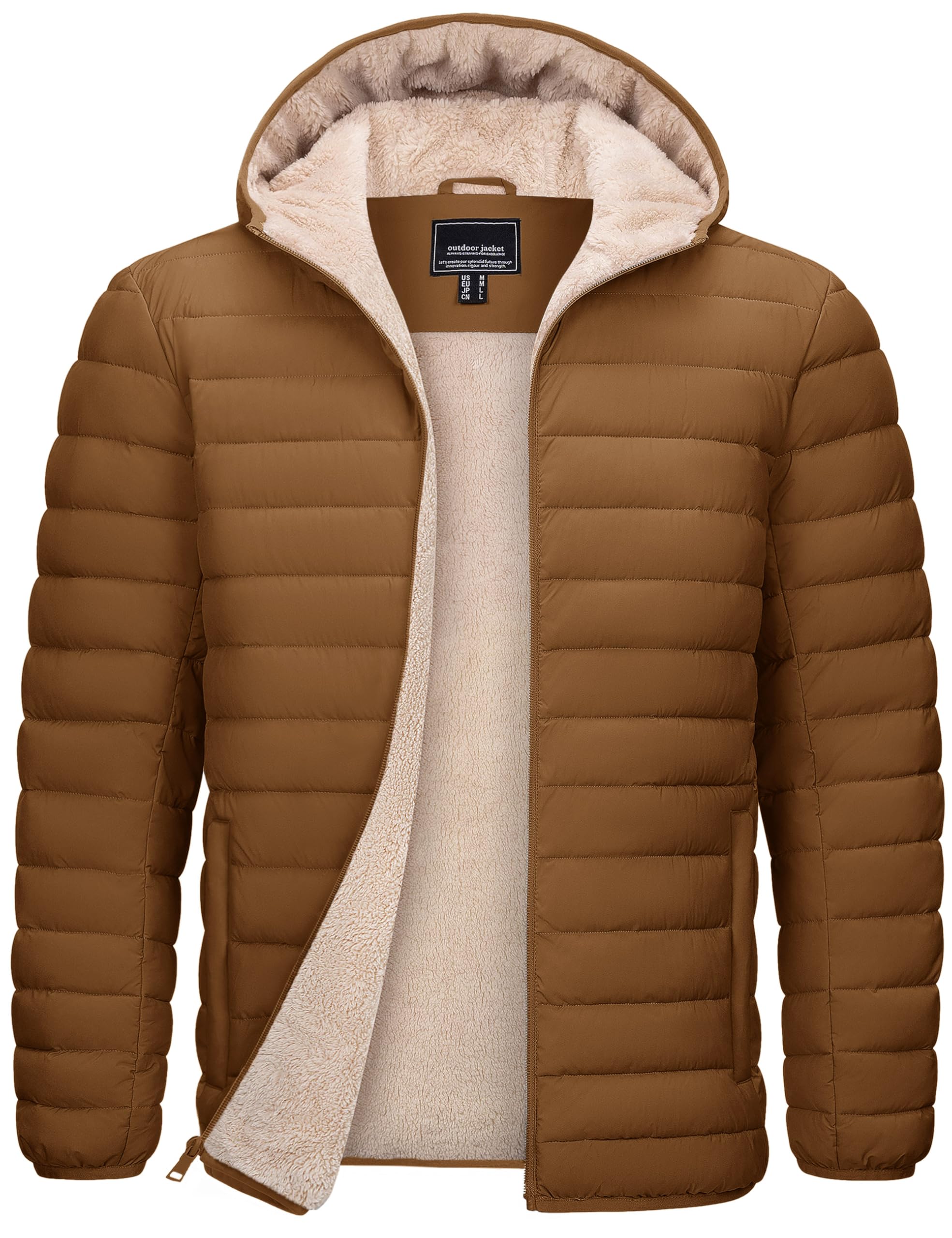 TACVASEN Herren Pufferjacke mit Kapuze, Sherpa-Futter, wasserabweisend, winddich