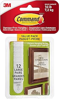 Command Large Picture Hanging Strips, Damage Free Hanging Picture Hangers, Wall Adhesives for Wall Decor, 12 White Adhesive Pairs (24 Command Strips)