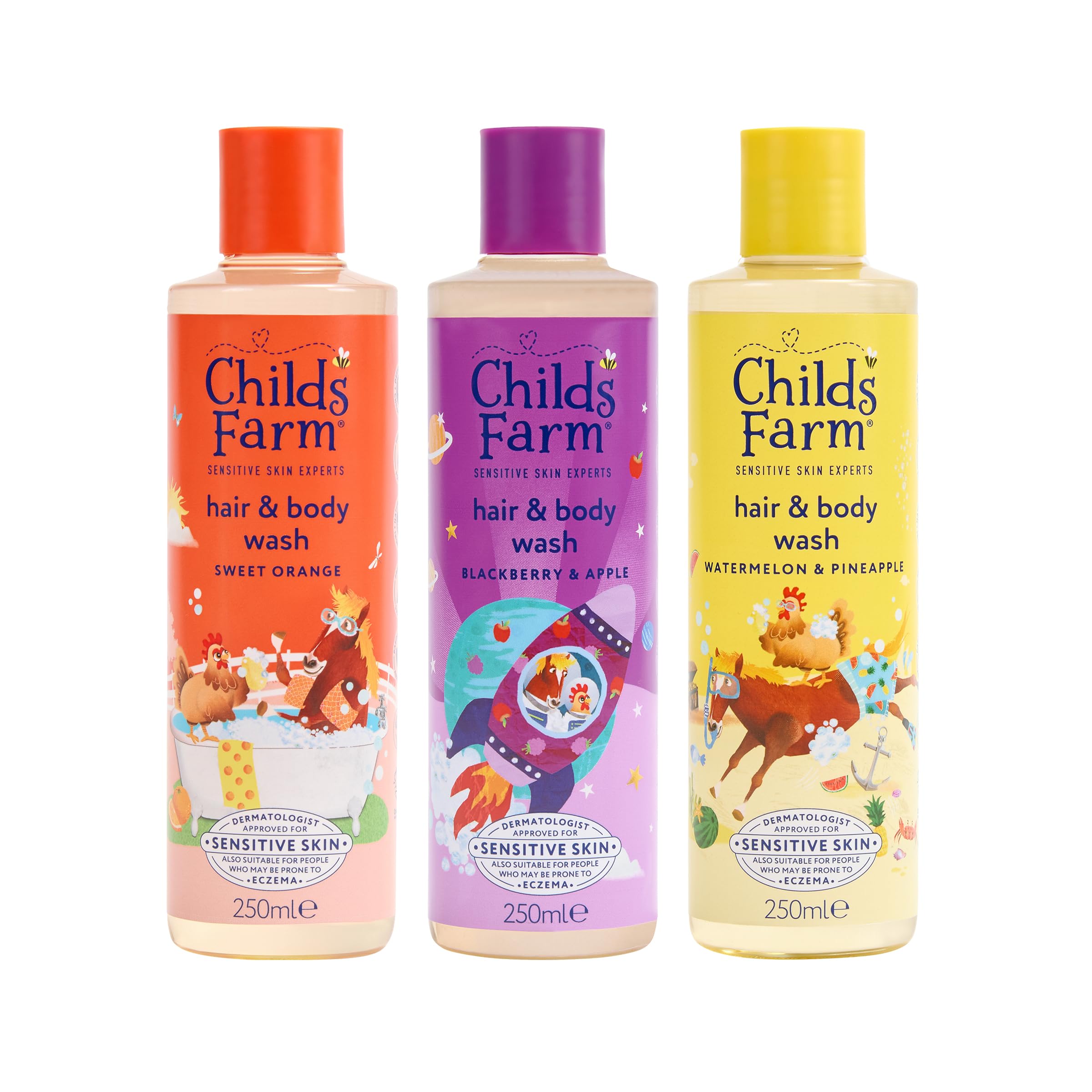 Childs Farm Hair & Body Wash Bundle | Sweet Orange (250ml), Blackberry & Apple (