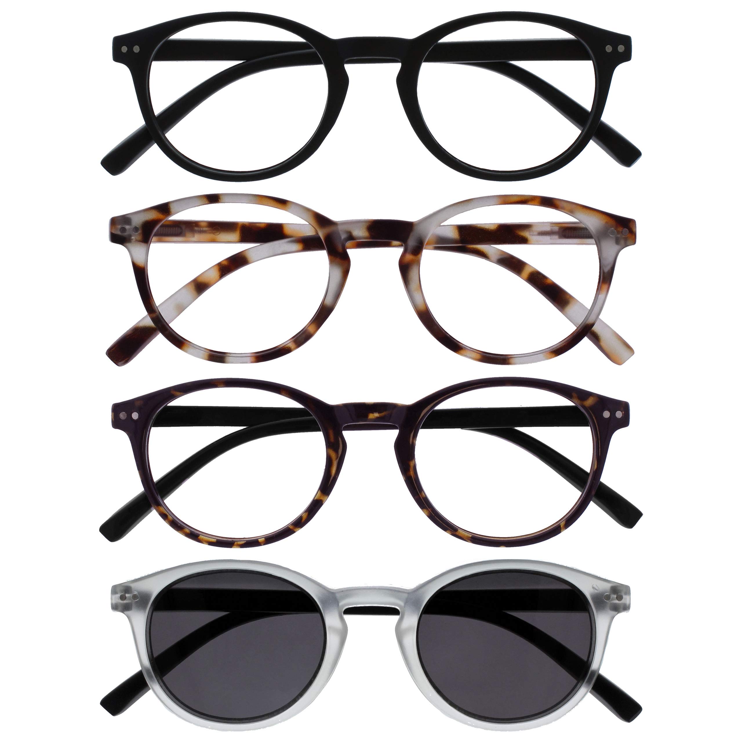 Opulize Zen RRRS24-11T2C Reading Glasses with Sun Reader Black Brown Crystal Sma
