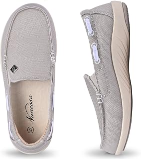 Womens Slip On Shoes, Comfort Casual Loafers Shoes with Arch Support - Boat Canvas Sneakers for Daily Walking