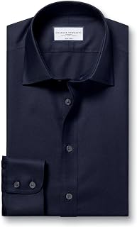 Charles Tyrwhitt Shirts for Men - Navy Blue - Non-Iron with 100% Cotton Twill - Formal Dress Shirt for Work, Business & Wedding - Slim Fit with Collar