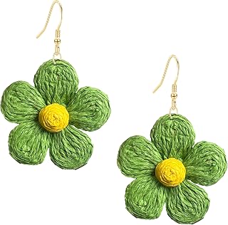 Rattan Earrings for Women Statement Boho Raffia Straw Wrapped Flower Drop Dangle Earrings Summer Tropical Beach Jewelry