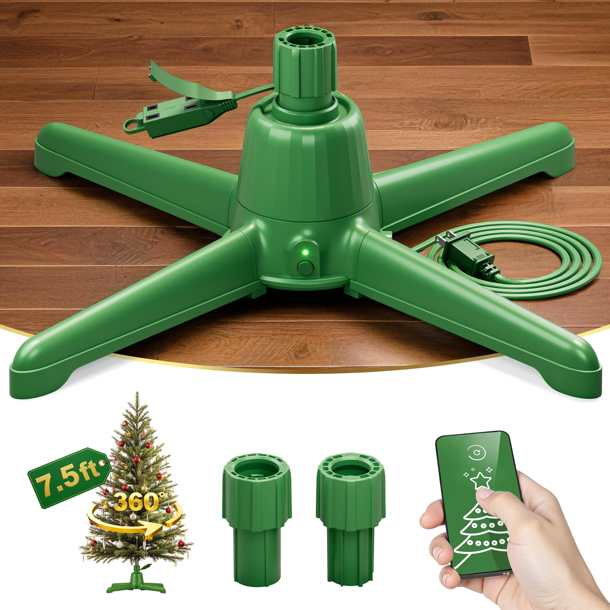 360° Rotating Christmas Tree Stand, Up to 7.5ft, 90lb, Fits 0.8–1.5" Poles | Wir