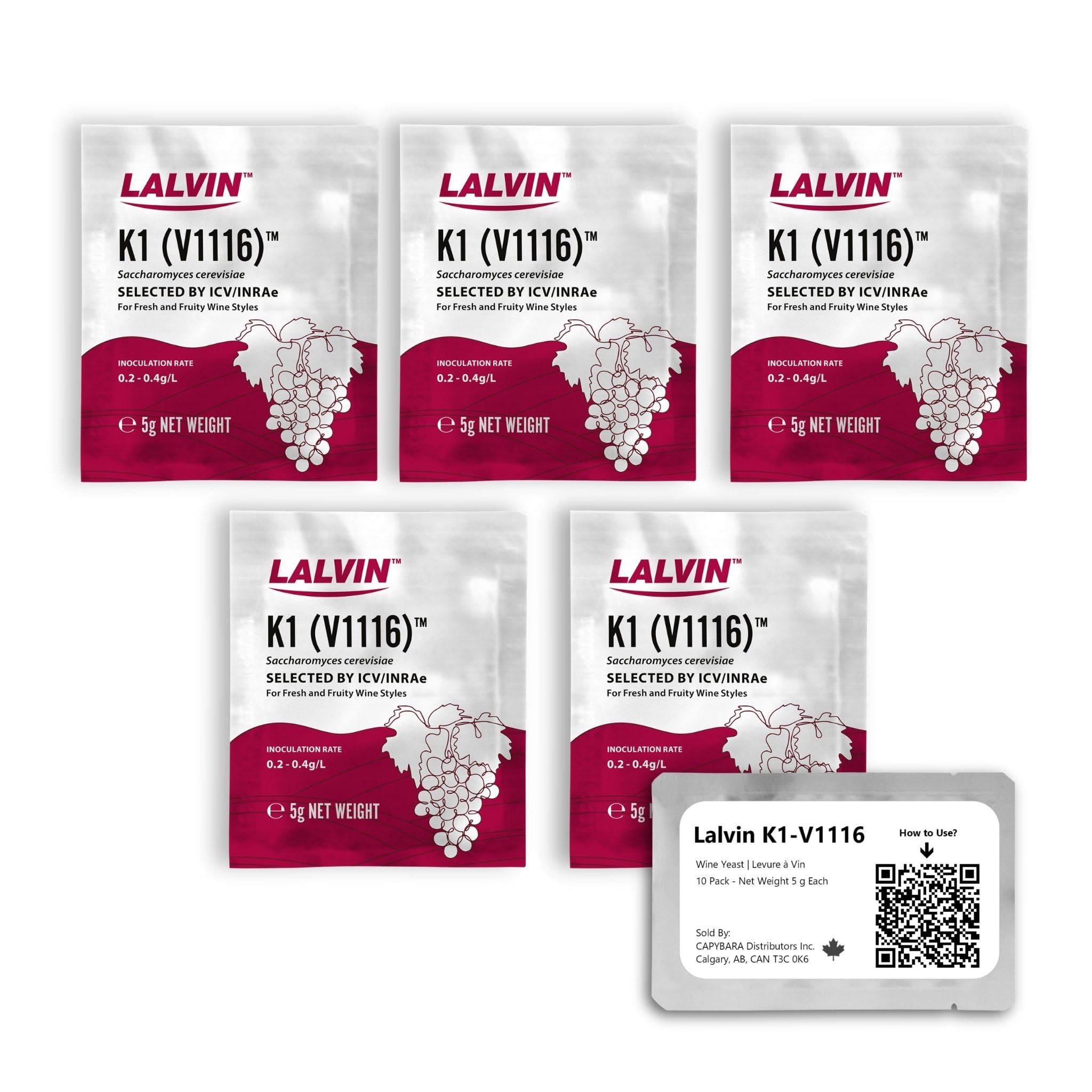 Lalvin K1-V1116 Wine Yeast (5 Pack) - Make Wine Cider Mead Kombucha At Home - 5 