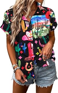 Western Shirt for Women Cowgirl Shirts Boho Graphic Button Down Country Concert Outfits Retro Cowboy Clothes Tops