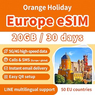 Orange Holiday Europe eSIM 30 Days 20GB High-Speed Data Unlimited Calls & SMS in 50 European Countries 30 Min Global Calls + 200 SMS Bonus 5G/4G Hotspot (Orange EU 30Days 20GB)