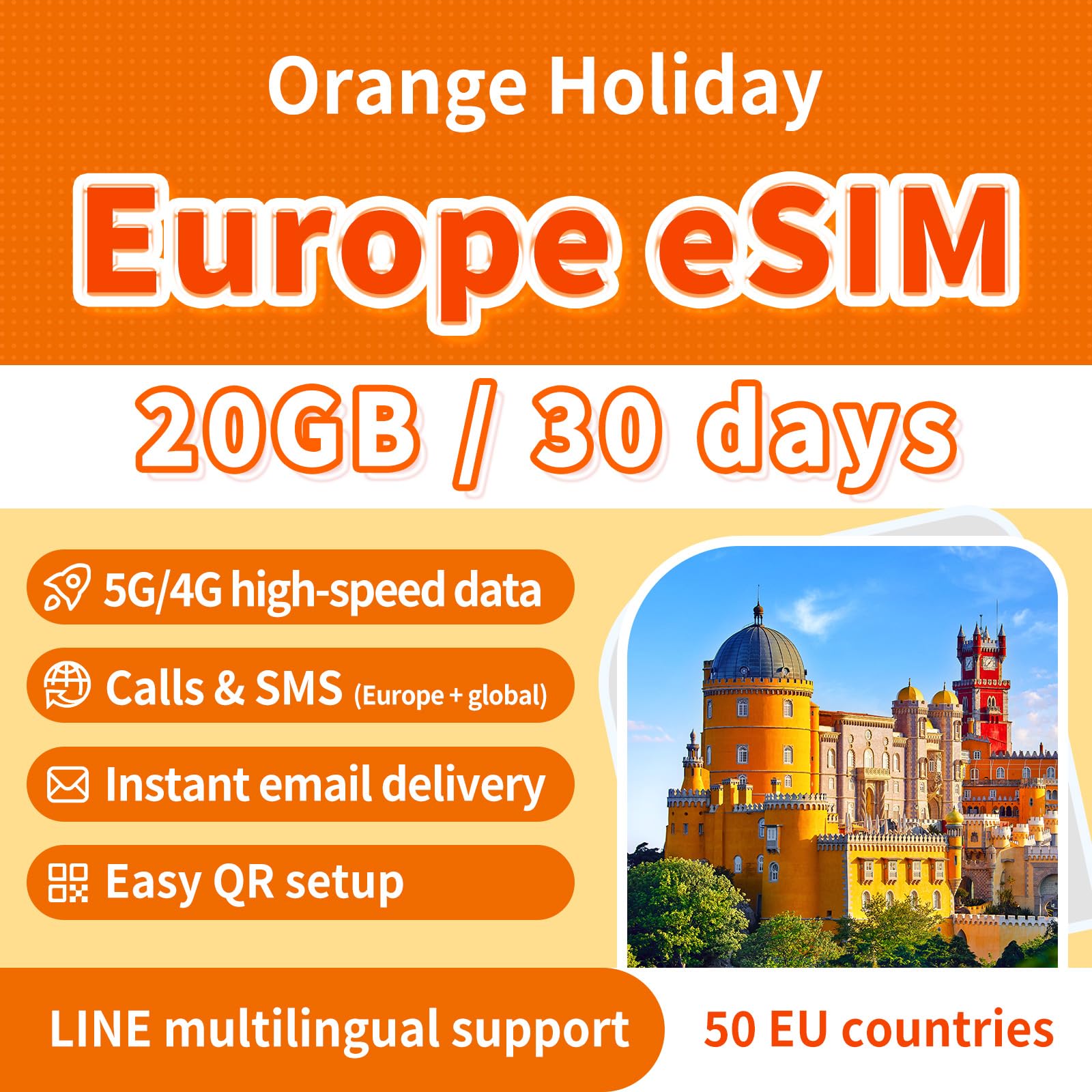 Orange Holiday Europe eSIM 30 Days 20GB High-Speed Data Unlimited Calls & SMS in