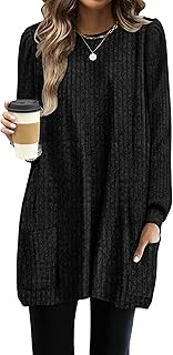 OFEEFAN Long Sleeve Shirts for Women Long Sweaters with Pockets Tunic Tops Loose Fit