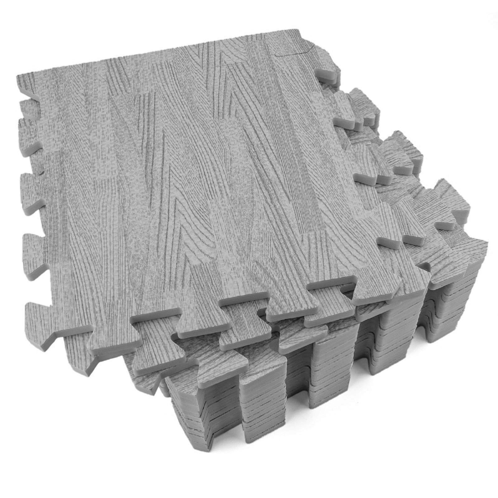 Tebery 16 Pieces Printed Wood Grain Interlocking Floor Tiles 3/8-Inch Thick EVA 
