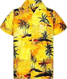 V.H.O. Funky Hawaiian-Shirt Men Regular-Fit Short-Sleeve Aloha Summer Shirt Surf Sunset Palms Vacation Unisex