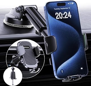 [Ultra-Stable] Car Phone Holder [2026 Upgraded Suction & Clip] Mobile Phone Mount for Dashboard Windscreen Vent, Cell Stand Base Truck Van Cradle for iPhone 17 Pro Max 16 15 14 13 SE Mini Samsung S26