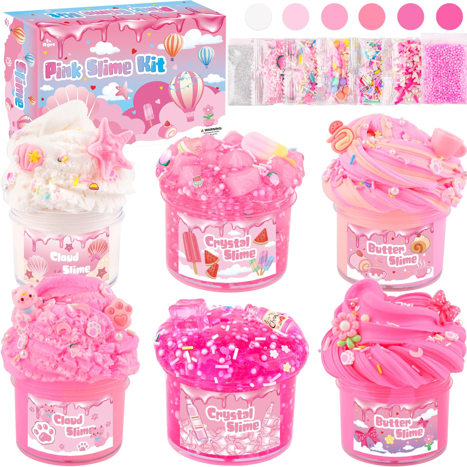 6 Pack Slimes Kit, Pink Slime Kids, Cloud Butter & Clear Slime, Party Favors, To