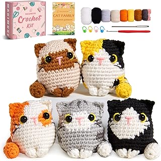 MAGIMUSE Crochet Kit for Beginners, 5 Cat Crochet Amigurumi Craft Kit | Includes Step-by-Step Video Tutorials, 40% More Yarn and DIY Crochet &amp; Knitting Supplies for Beginner Animal Projects.