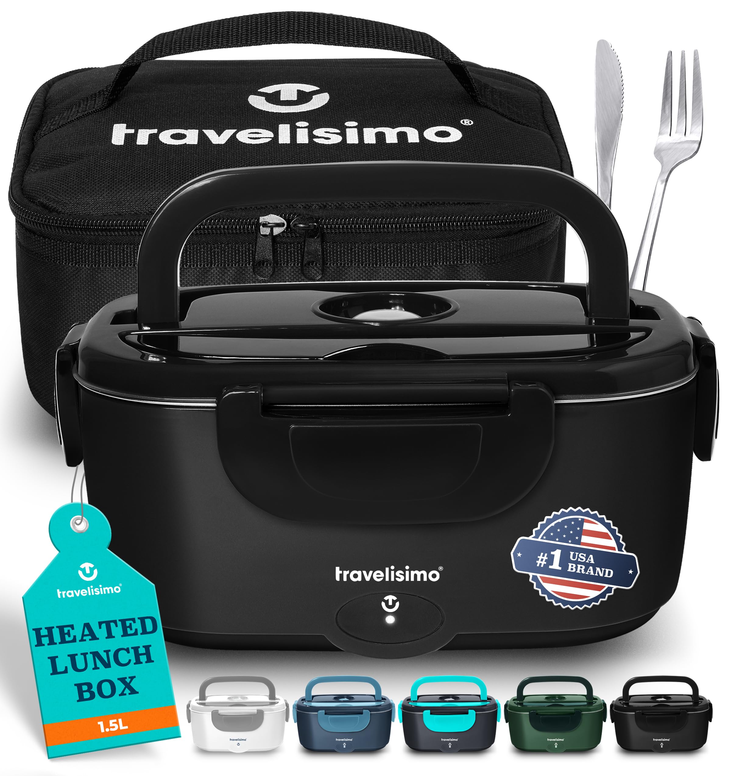 TRAVELISIMO Electric Lunch Box for Adults 100W Heated Lunch Box For Men 1.5L Sta