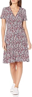 Amazon Essentials Women's Short-Sleeve Faux-Wrap Knee Length Dress