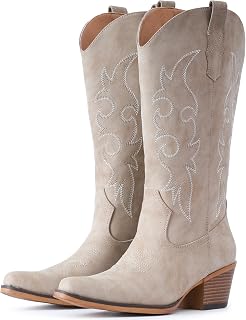 IUV Cowboy Boots For Women Western Cowgirl Classic Mid Calf Snip Toe Boot