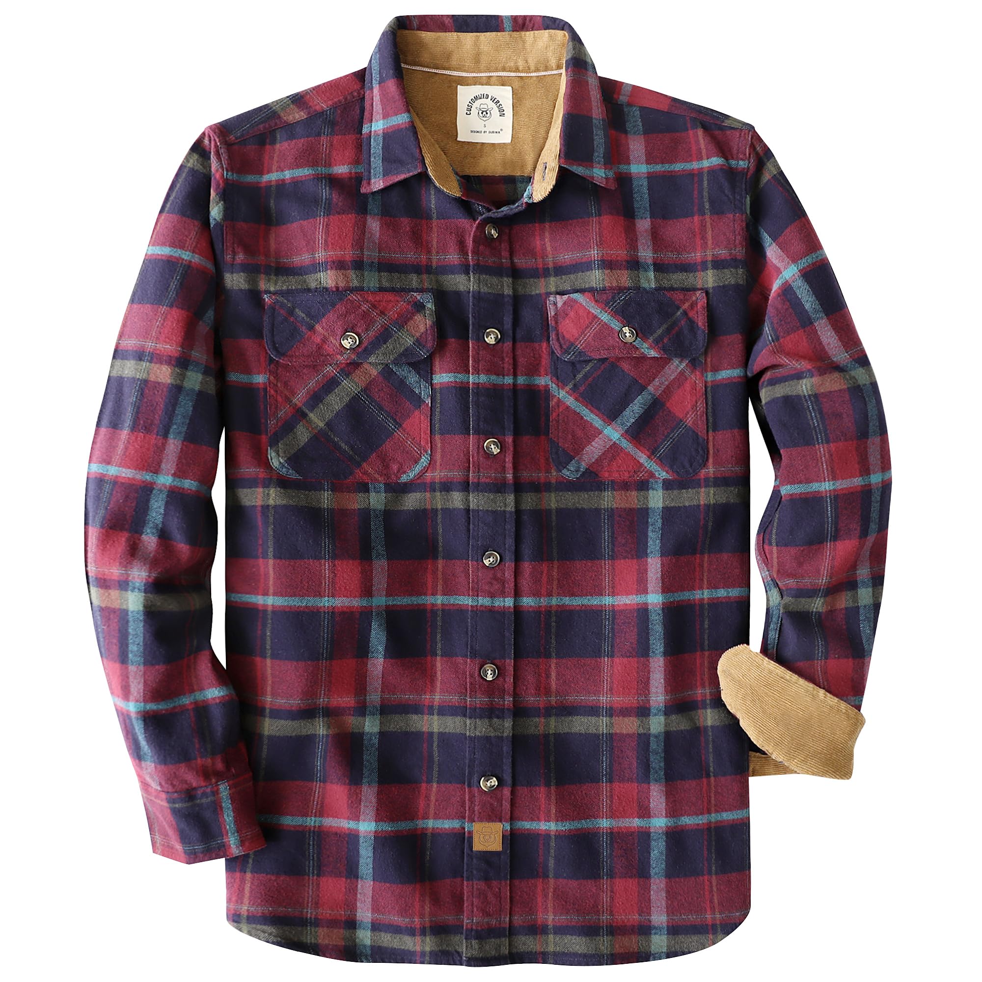 Dubinik® 6 oz Men's Flannel Shirt Long Sleeve Button Down Plaid Shirt