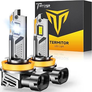 Termitor H11/H8/H9 Light Bulbs, 90,000LM 15X Ultra Bright, Plug N Play | 360° Adjustable Quick Install, 6500K Cool White H11/H16 Fog Light Bulb, 1:1 Mini Size with Cooling Fan for ATV/UTV, Pack of 2