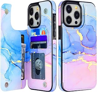 HAOPINSH for iPhone 15 Pro Max Wallet Case with Card Holder, Pink Blue Marble Pattern Back Flip Folio PU Leather Kickstand Card Slots Case for Women Girls, Double Magnetic Clasp Shockproof 6.7"
