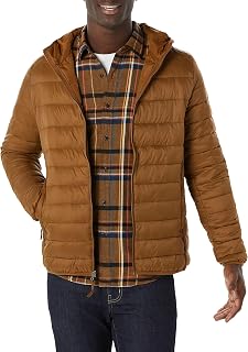 Amazon Essentials Men's Lightweight Packable Water-Resistant Hooded Down Jacket