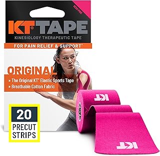 KT Tape, Original Cotton, Elastic Kinesiology Athletic Tape, 20 Count, 10” Precut Strips, Pink