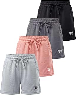 Reebok Confezione da 4: pantaloncini in rete da ragazza, atletica, calcio, basket, pallavolo, corsa, softball, sport, palestra, allenamento, scuola 6-16