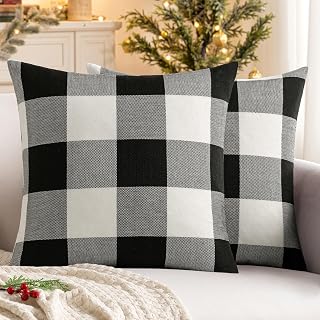 Pack of 2 Miulee Halloween Retro Checkers Plaids Linen Soft Solid Decorative Square Throw Pillow Covers Black and White Home Decor Design Cushion Case for Sofa Bedroom Car 20 x 20 Inch
