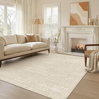 Nakagishi Neutral 5x7 Area Rugs for Living Room Washable, Beige | Pet & Kid Friendly, Non-Slip, Soft, Low-pile Carpet for Living Room/Bedroom/Dining Room/Nursery, Stain Resistant Vintage