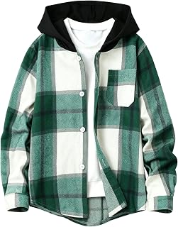 Camicie di Flanella per Ragazzi Felpa con Cappuccio a Quadri: Camicia a Maniche Lunghe con Bottoni Autunno Inverno Moda Leggera Giacca con Cappuccio Cappotti