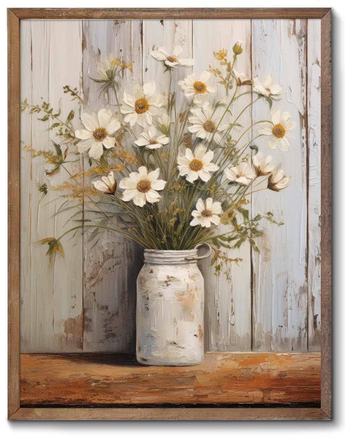 XOCUUI Vintage Canvas Wall Art, Modern Gallery Decor Print White Daisy Flower Wi