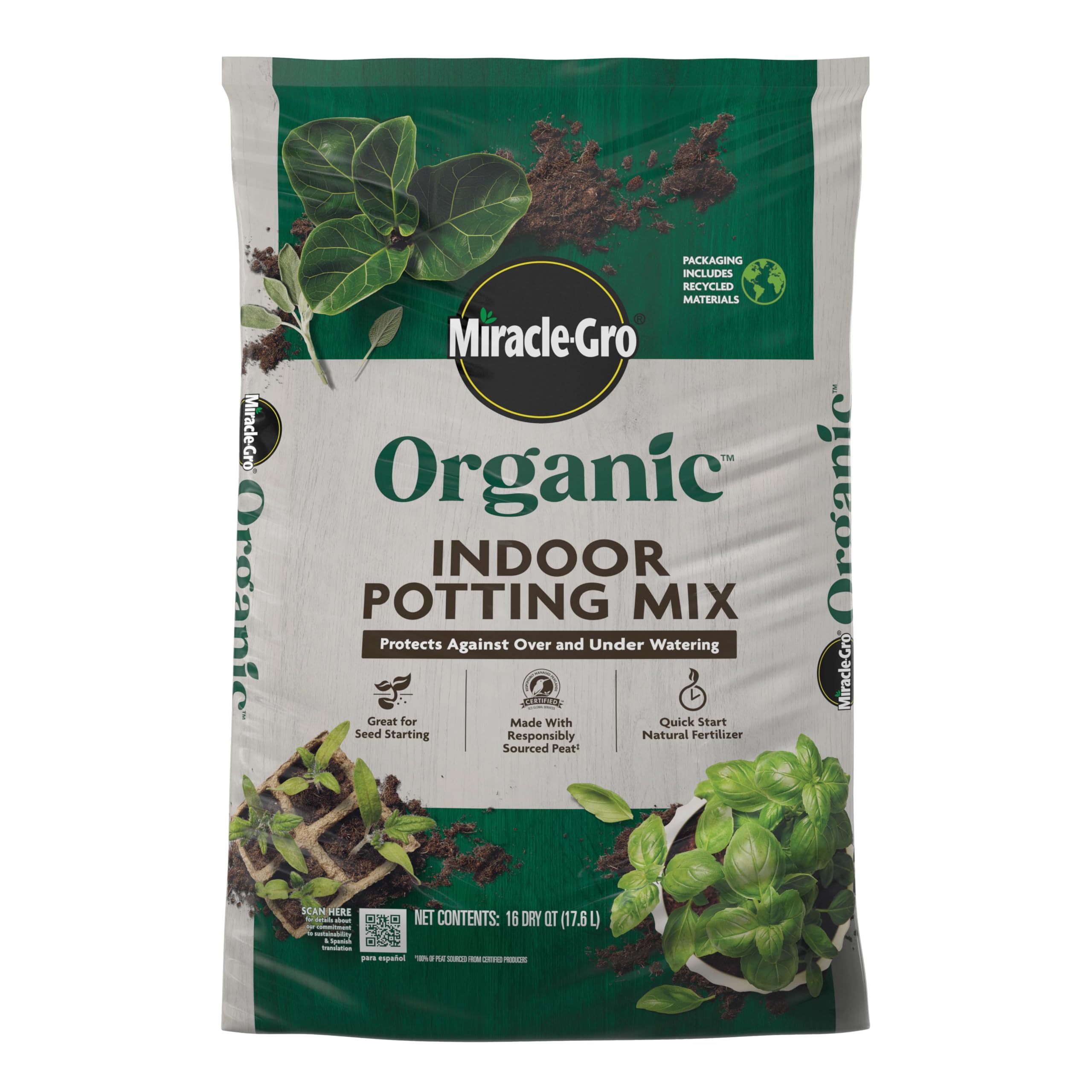 Miracle-Gro Organic Indoor Potting Mix, 16 qt. | Protects Against Over & Under W