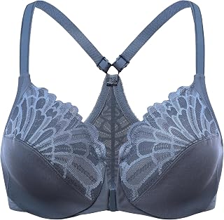MELENECA Women's Front Closure Bra Racerback with Underwire Lace Large Sizes Unlined