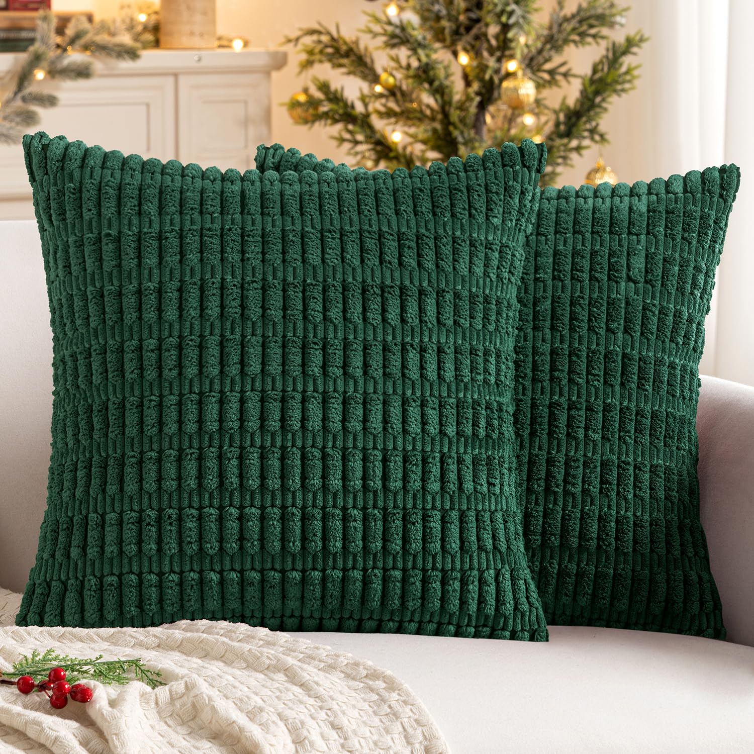 MIULEE Corduroy Decorative Pillow Covers 16x16 Inch Soft Stripe Boho Pillow Case