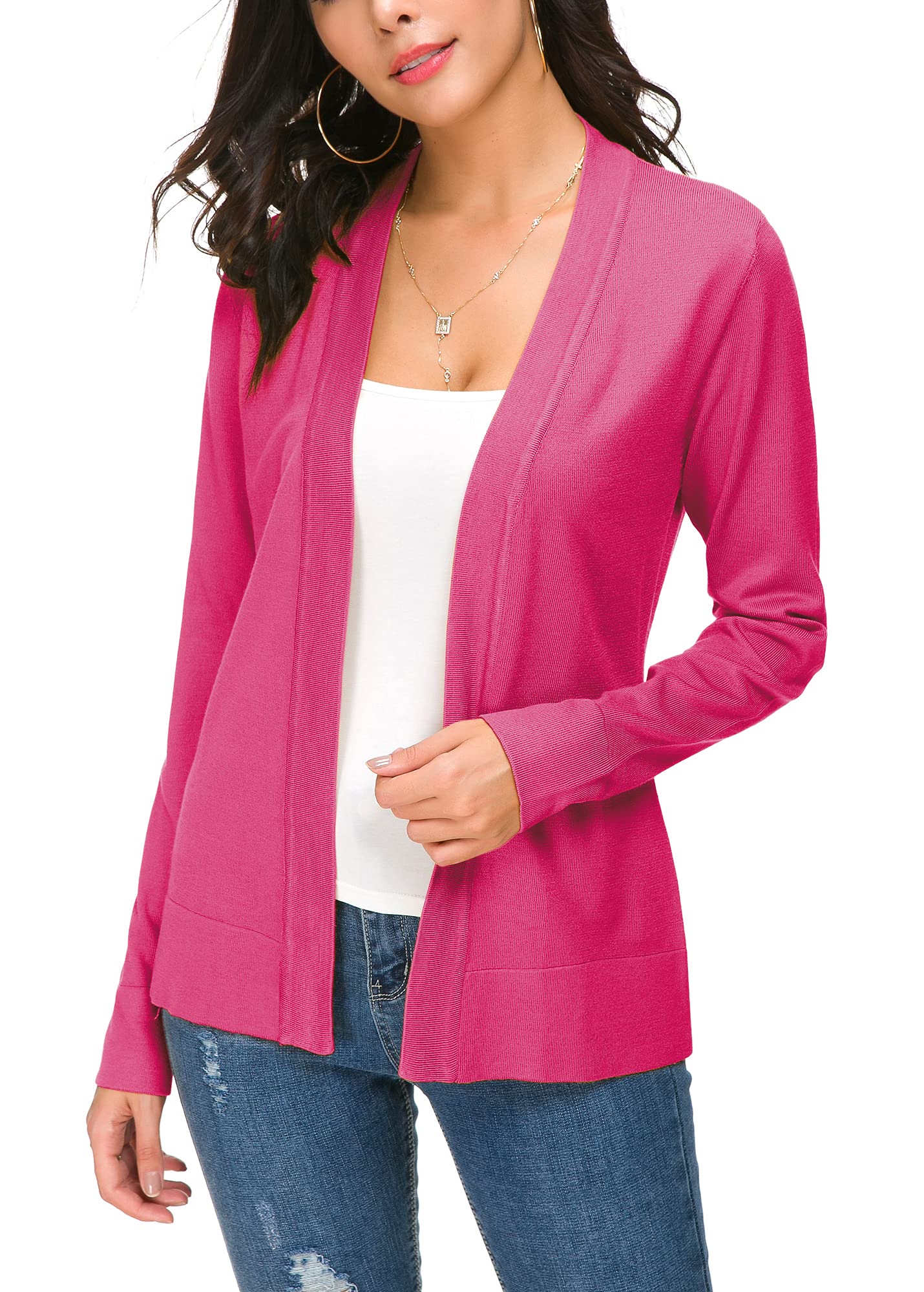 EXCHIC Women's Casual Long Sleeves V-Neck Open Front Knit Cardigan