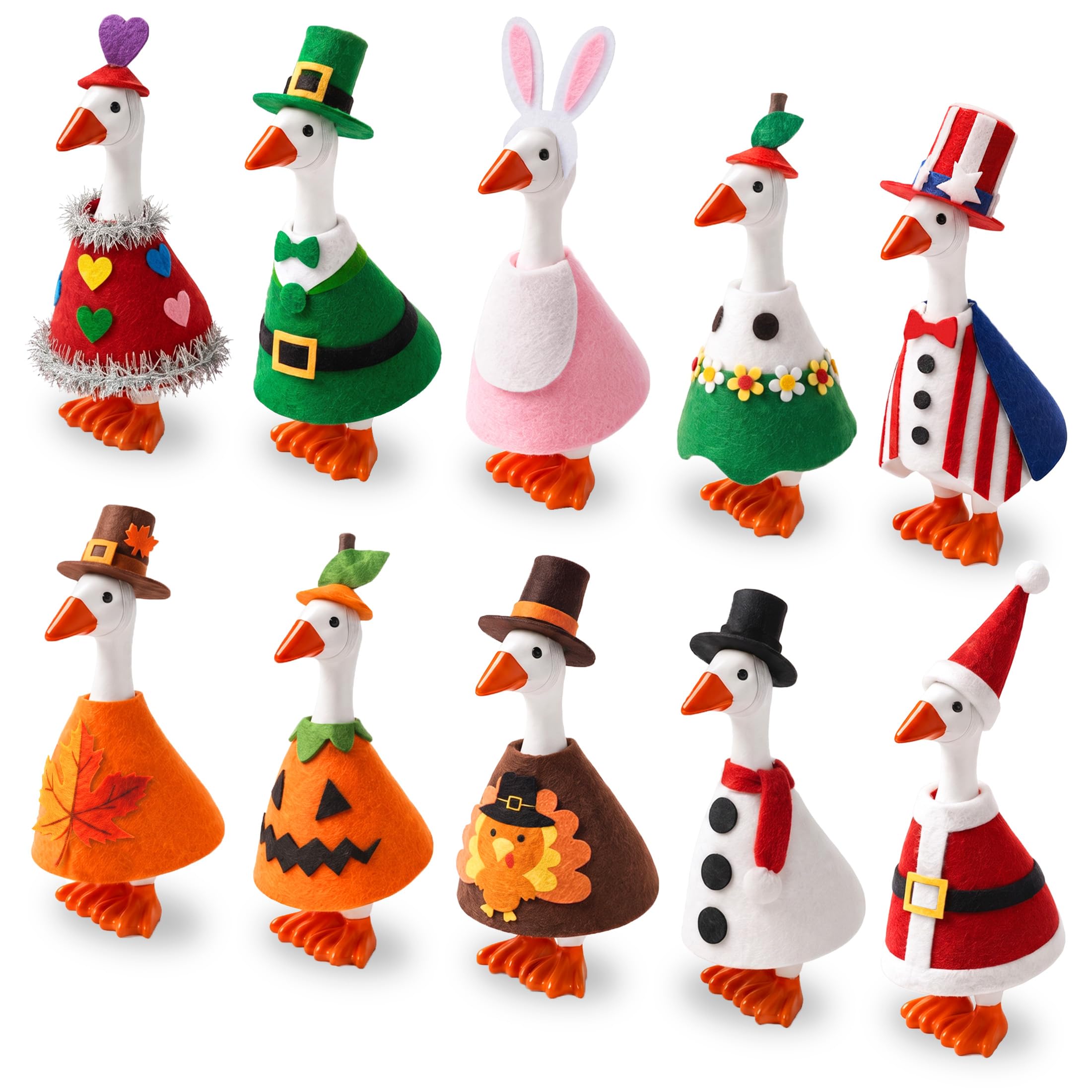7 Inch Desk Goose Outfits, 10 Set Felt Holiday Mini Desk Goose Clothes | 10 Holi