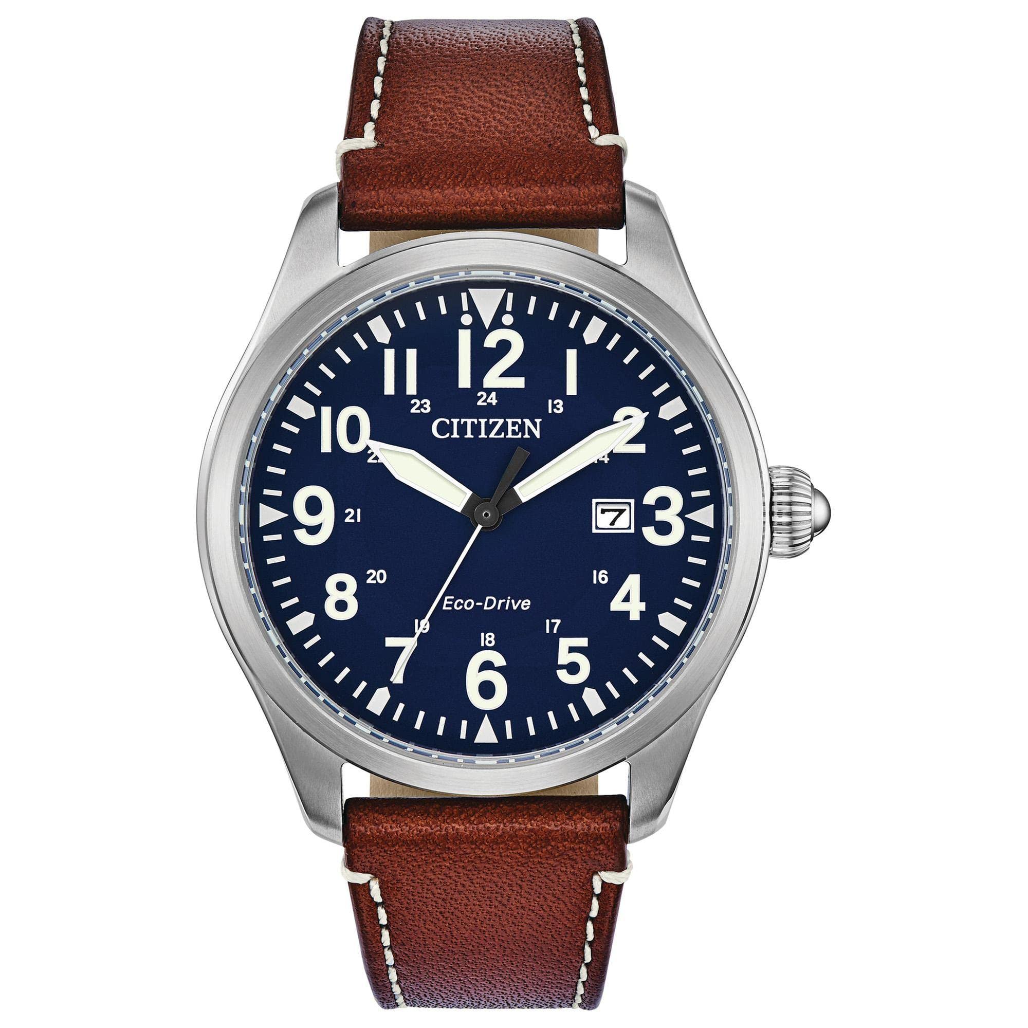 Citizen Men's Sport Casual Garrison 3-Hand Date Eco-Drive Leather Strap Watch, A