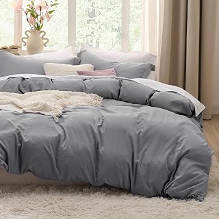 Bedsure Grey Duvet Cover Queen - 3Pcs Prewashed Soft Bedding Set