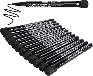 JR.WHITE Dry Erase Markers, Black, Fine Tip, 12 Pack, Low-Odor White Board Markers with Eraser Cap, Magnetic Dry Erase White-Board Pens for Teachers, Home, Office & School Supplies