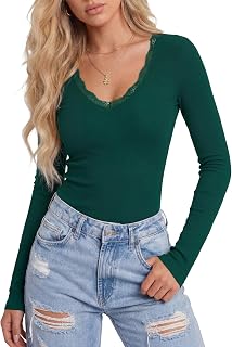 LYANER Women's Lace V Neck Long Sleeve Shirts